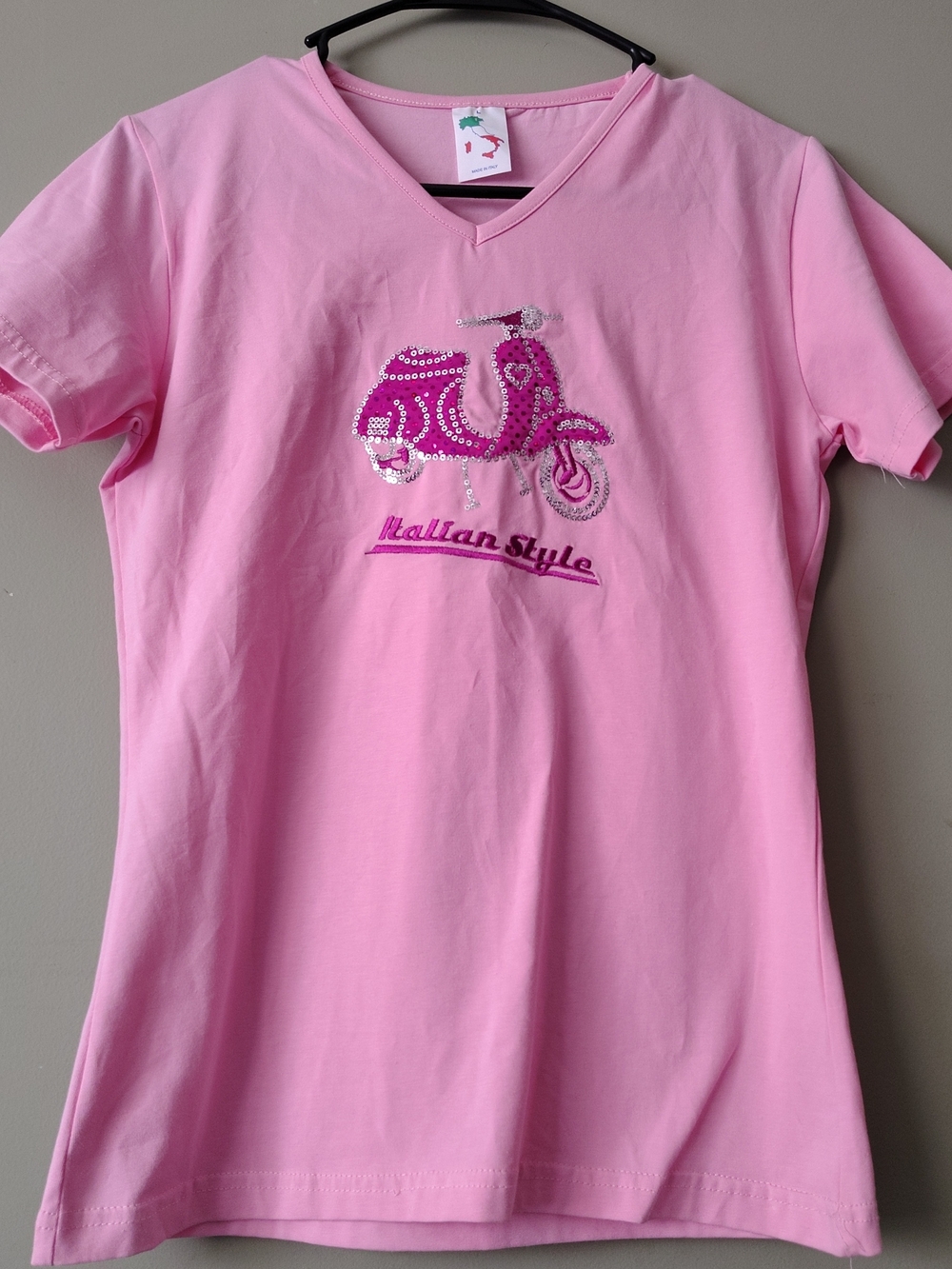 Pink 'Italian Style' Tee with Blinged Out Scooter Graphic